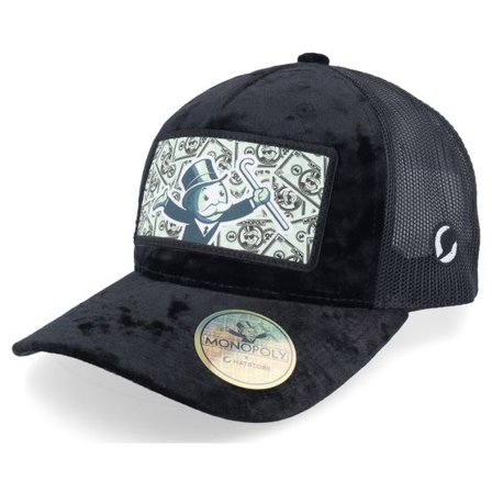 Monopoly - Svart trucker Keps - Monopoly Man Green Black Velvet Trucker @ Hatstore