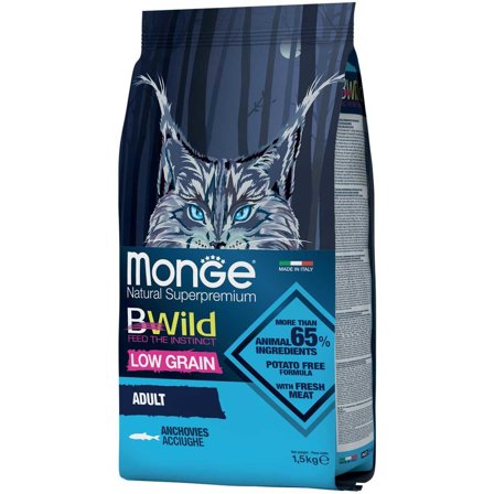 Monge B Wild Adult con Acciughe Cibo Secco Per Gatti Adulti Sacco