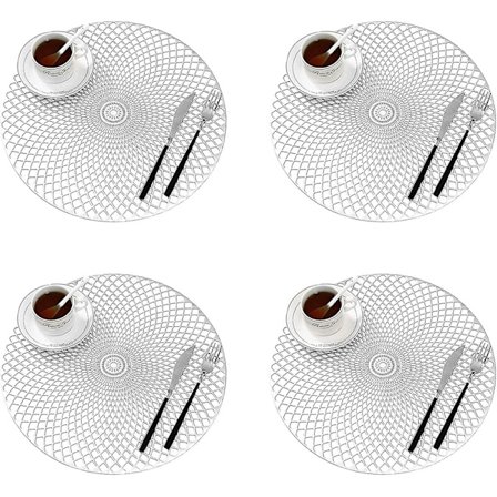 Placeringssæt med 4, Guld Placeringer Runde Placeringer Vinyl Hule Placeringer Tør Af Gave