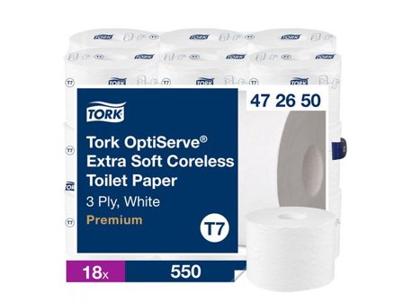 TORK Toalettpapper T7 Premium OptiServe Extra Mjukt Coreless 3-lag vit 18/krt - Lyreco - Städ och hygien - Toalettpapper och torkpapper - 