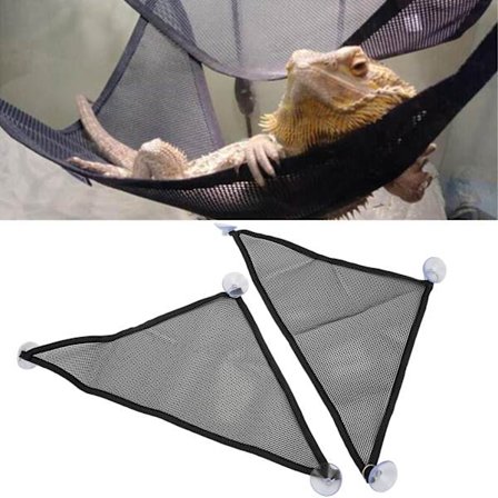 2 stk reptil hengekøye skjeggagam øgle trekantformet mesh hengekøye med sugekopper for leguaner anoler gekko øgler svart L