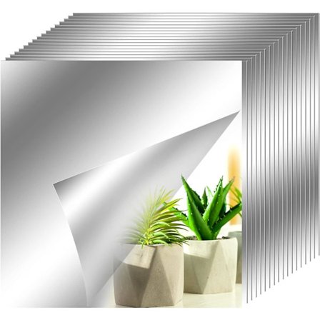 18 stk. Spejl Stickers Dekorative Klæbende Spejl Sølv Kvadrat Mi