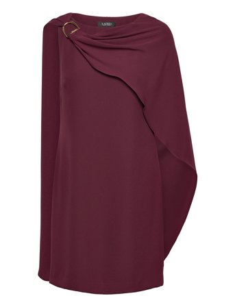 Lauren Ralph Lauren Cape Georgette Cocktail Dress - Burgundy - 32