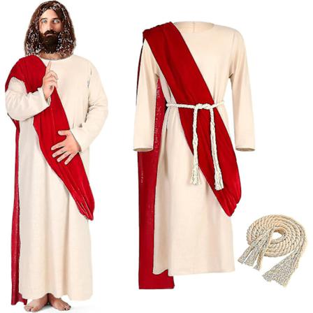 Jesus Kostume til Voksne Mænd Jesus Kåbe Religiøs Kristus Kostume Inkluderer Sjal Taljetov til Halloween 3XL