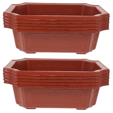 10-delt bonsai pot i retro-stil, plast bonsai plantevækstpotte rektangulær klassisk blomsterpotte (16,2X11,7CM, rød)