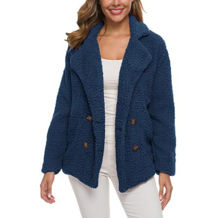 Dam Dubbelknäppt Fleece Fuzzy Coats Långärmad Kappa