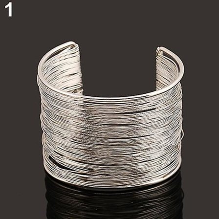 Fashion Dam Multilayer Metalltrådar Strängar Öppen Armband Bred Manschett Armband