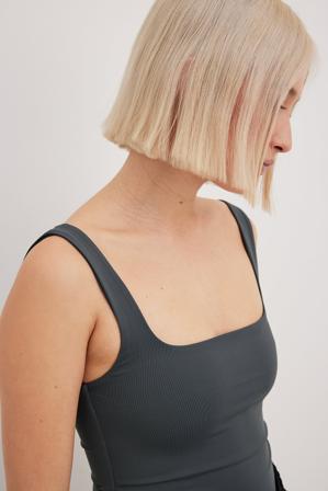 NA-KD Basic Débardeur à double revers - Crop tops - Gris - Small