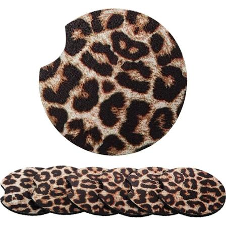 2,56 tommers leopard-bilcoaster for drikkevarer, kvinner, neopren koppcoaster, absorberende gummi bilkoppunderlag, biltilbehør for bil, stue, kjøkken,