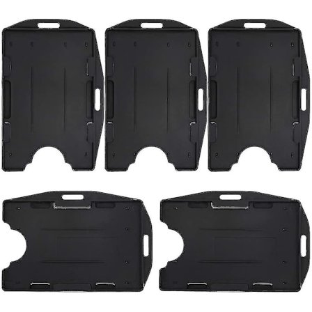 2-korts ID-kortshållare, dubbelsidig, svart, styv, hårdplast, kreditkortskydd - 5-pack