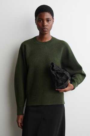 COS Femme Pull Silhouette Arrondie En Laine Double Face Jumper in Vert