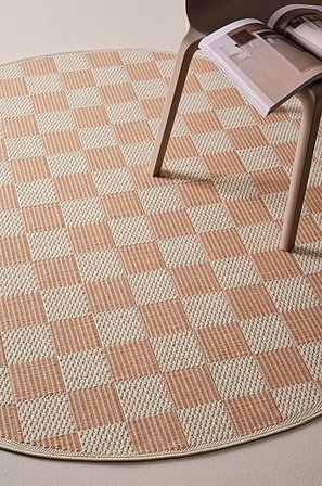 Jotex - Rund Utomhusmatta 160 Cm Polypropylen Rosa/vit Rutigt MARTA - Köp Utomhusmattor hos Jotex