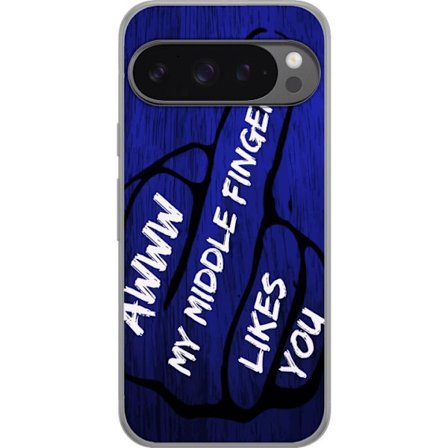 Kompatibelt Mobildeksel til Google Pixel 9 Pro XL Mørk typografisk illustrasjon med hjerteform og budskap om vennskap mot dyp blå tretekstur