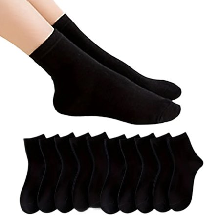 Sort; Størrelse: One Size - 10 par klassiske sorte og hvide mid-længde sokker, komfortable og simple afslappede polyester sokker til kvinder