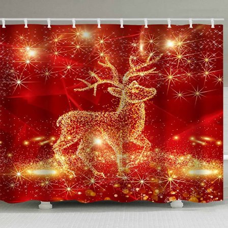 Julebruseregardin, 180 x 200 cm(5)- Badeforhæng Polyesterstof Anti-Mildew Vandtæt Vask
