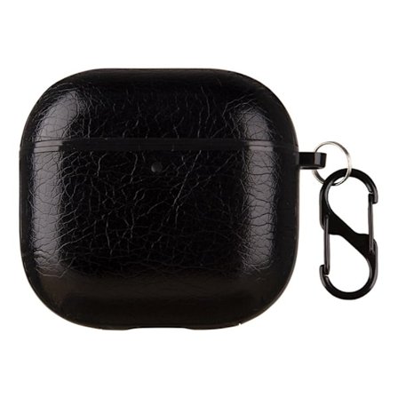 AirPods 4-høretelefonetui Stødsikkert og beskyttende cover i vegansk læder med anti-tabskrog - Sort