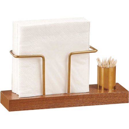 Serviettholder i metall og tre, serviettholder med tannpirkerholder, vertikal serviettholder for restaurant, kafeteria, bar, kjøkkendekorasjon