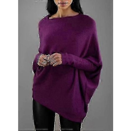 Asymmetrisk drapert genser, en genser så myk som skyene, dame langermet slouch batwing ensfarget myk strikket genser