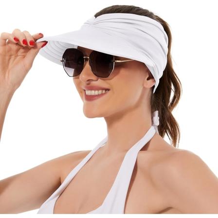 Solhatte til kvinder UV-beskyttelse Solskygge Bredskygget Sommerhatte med hestehale White