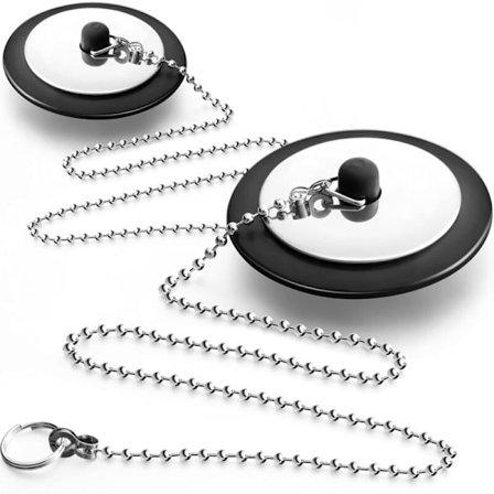 Svarte badekarplugger i gummi med kjede, avløpsplugg med kulekjede, svart badekarplugg 6,35 cm, gummipropp for baderomshull