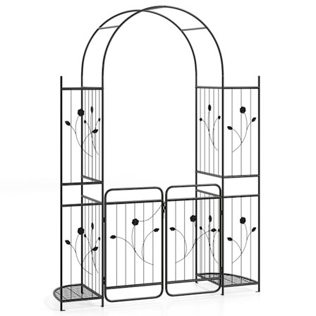 Metal havebue med låge og plantehylder – sort