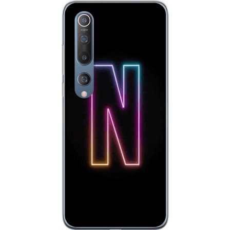 Yhteensopiva Puhelinkuori Xiaomi Xiaomi Mi 10 5G Minimalistinen neonkirjain N värinvaihtuvassa valossa mustaa taustaa vasten