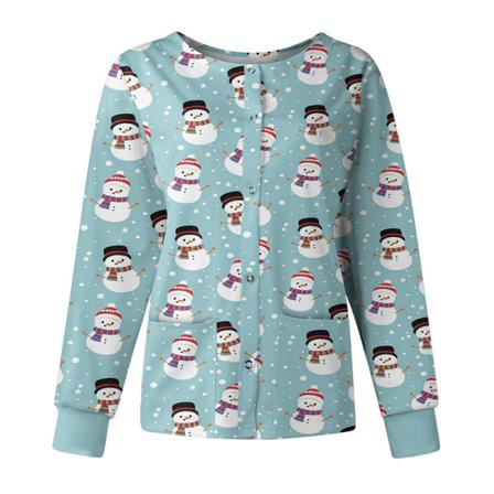 Kvinnor Snowflake Printed Button Down T-shirt Långärmad Tröja