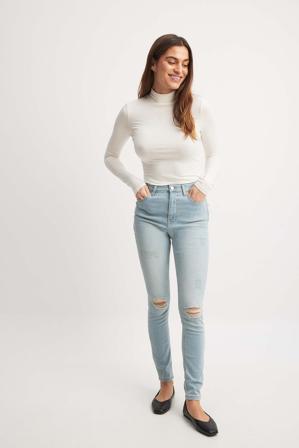 NA-KD Skinny jeans med hög midja och slitningar - Skinny Jeans - Blå - EU 34