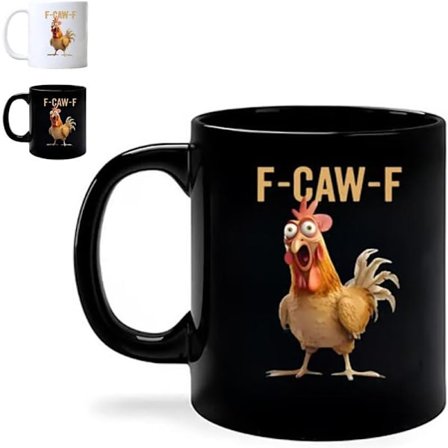 F-Caw-F Funny Chicken Mug, 33 cl Fcawf Rooster Coffee Mug, Ceramic Tea Mug for Men and Women, Novelty Mug Gift Office Home