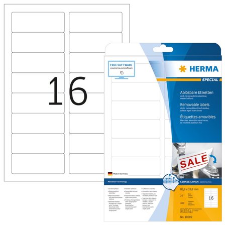 Herma Etiketten A4 weiß 88,9x33,8 mm ablösbar Papier 400 St.