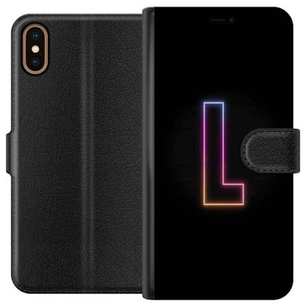 Kompatibelt Plånboksfodral till Apple Apple iPhone XS Minimalistisk neonbokstav L i mjukt färgskiftande ljus mot svart bakgrund med ren grafisk este