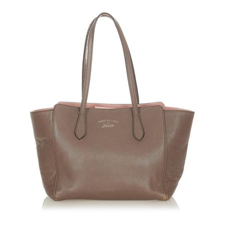 Gucci Vintage, Pre -owned Swing Leather Tote Bag Bruin, Dames, Maat:ONE Size