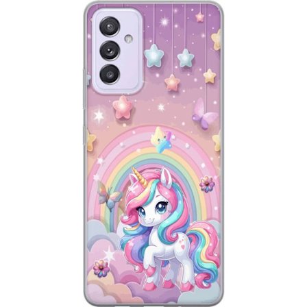 Kompatibel Mobilcover til Samsung Galaxy A82 5G Magisk enhjørning med regnbue manke, stjerner og sommerfugle mod en pastelfarvet himmel med skyer