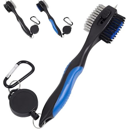 Golfkølle Groove Cleaner og Golfkøllebørste 2 i 1, Lynlås Spænde og Tilbagekaldelig Pigget Golfbørste til Golfkølle Rengøringsbørste,