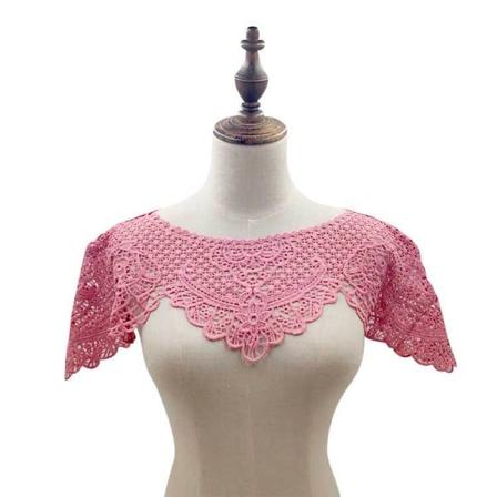 Falsk krage for kvinner Avtakbar halv hul brodert liten vest Kort bluse Allsidig tynnermet Bean pink