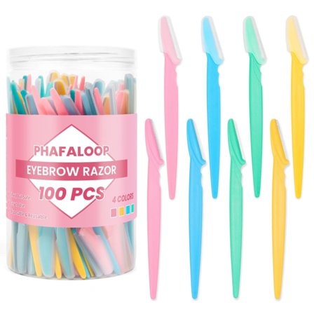 100 stk. Øjenbrynskniv og ansigtskniv til kvinder og mænd, sikkert og begyndervenligt dermaplaningsværktøj med beskyttelseshætte