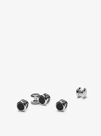 John Henric Men's Formelle Knöpfe in Schwarz & Silber Size Onesize