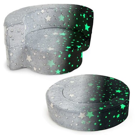 COSTWAY 2-i-1 Soffa Fåtölj för Barn - Avtagbart och Tvättbart Överdrag - Konvertibel till Ljus Lekmatta i Svart