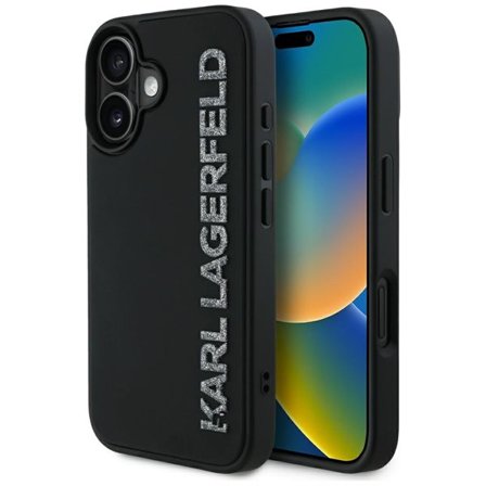 Karl Lagerfeld HC 3D gummi avlangt glitteretui iPhone 16 - svart