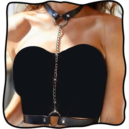 Bröstsele Kroppskedja Bälten Svart Läder Mode Kostym Tillbehör för Kvinnor Svart