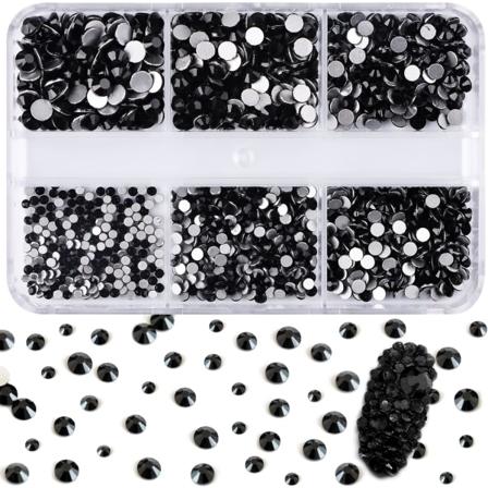 6-osainen kynsien koristeluun tarkoitettu timantti- ja glitter-koristepaketti, 3D-koristeet, DIY-koristelu, Jet Black -kynsikoristeet, kynsikorut, 