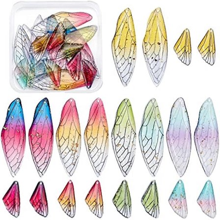 20 st 10 stilar Fjärilsvinge Hartsberlocker Transparenta Hartsberlocker Insektsvinge Berlocker Trollsländvinge Berlocker med Guld Folie för Örhängen 
