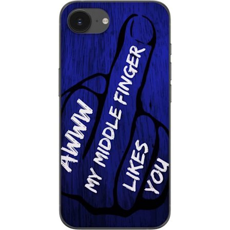 Kompatibelt Mobildeksel til Apple iPhone 16e Mørk typografisk illustrasjon med hjerteform og budskap om vennskap mot dyp blå tretekstur