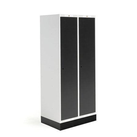 Student locker ROZ, 2 modules, 2 doors, 1890x800x550 mm, black, incl. base