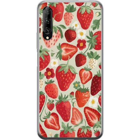Kompatibel Mobilcover til Huawei P smart Pro 2019 Dekorativt mønster med røde jordbær, grønne blade og små blomster