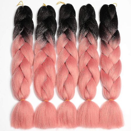 5 st Jumbo Braid Syntetiskt Hår Flätning Extensions För Virkning Twist Flätning Hår (5st, B6 # Svart / Rosa), Total Längd: 120cm