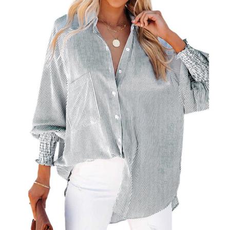Damer Lapel Neck Med Pocket Blus Randig Hög Låg Fåll Toppar