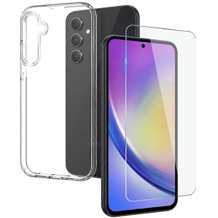 NORTHJO Gjennomsiktig TPU-telefondeksel med herdet glassfilm for Samsung Galaxy A35 5G