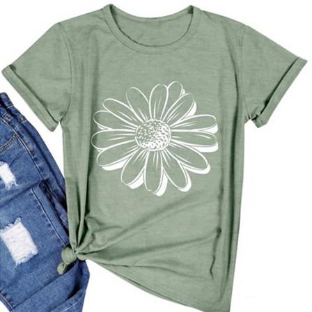 Dam T- Printed Casual Blus Kortärmad Topp,