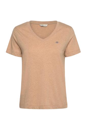 Reg Shield Ss V-Neck T-Shirt Tops T-shirts & Tops Short-sleeved Beige GANT